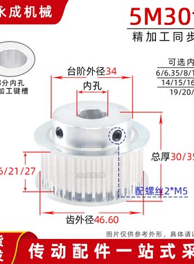 5M30齿 精加工同步皮带轮 槽宽21 BF型同步轮N传动带轮 成品孔6-2