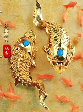 创意招财龙鲤鱼办公室桌面家居年年有余手把件活动龙X鱼装饰小摆