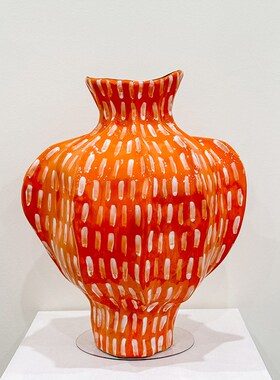 素野造器陶瓷花瓶现代高级摆件客厅玄关插M花器橙色手工复古风花