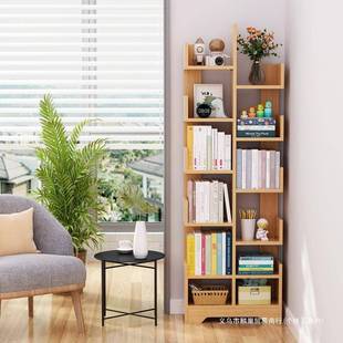 简易ERW儿小书架落置物架一体靠墙实家木不占地地方空间学童生用