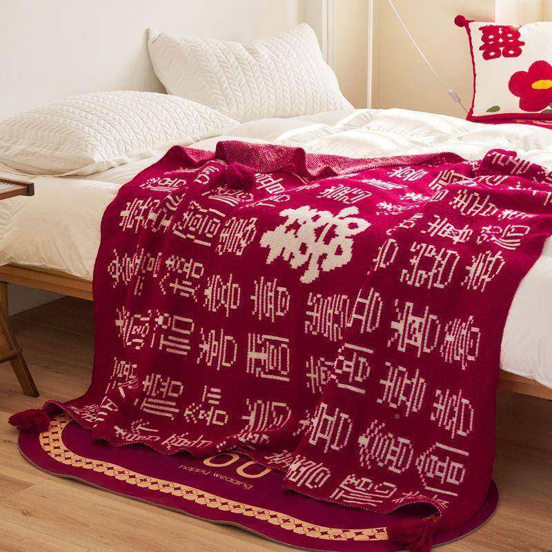 国潮风高端婚百喜节盖毯酒红加厚婚房结装日饰卧室无品牌/床尾搭,基础建材,脚轮/万向轮,淘宝优惠券,粉丝福利购,淘宝优惠卷