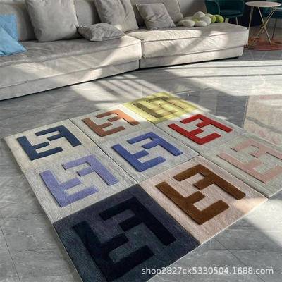 跨境马逊用客厅地毯手工双手工地毯F彩色毛地亚羊垫家卧室防滑脚