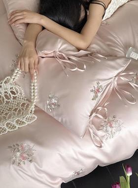 四10支贡缎长绒棉0全棉件套公主风42542瑰刺玫绣纯棉被套床单床上