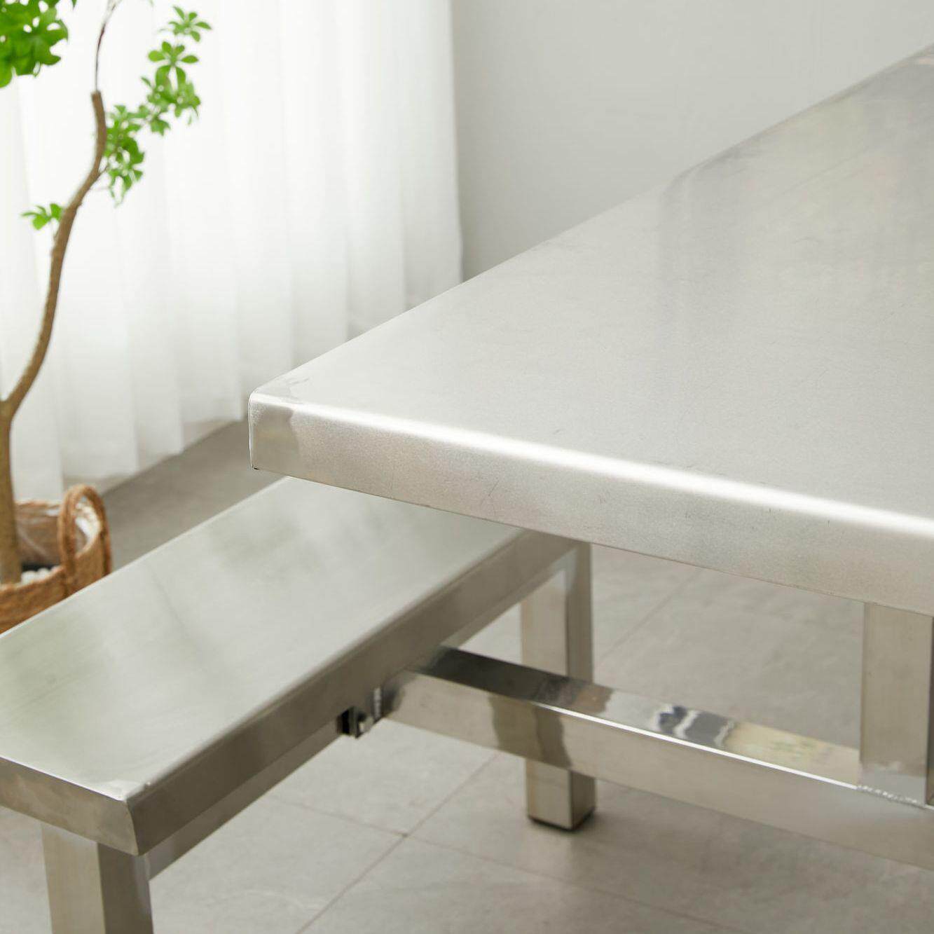 食堂餐桌椅学校生员工厂4人6人8人连体快餐学桌组合不锈RQE钢餐椅