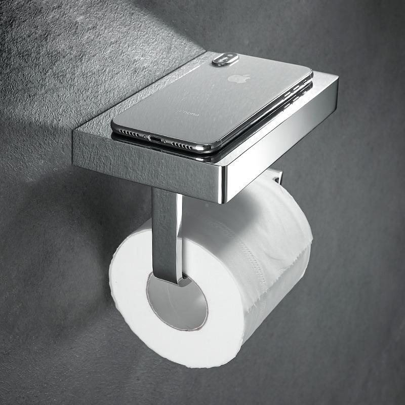 全铜巾架卷纸架卫生间手机置物免打孔架厕纸架纸巾盒纸巾打孔纸钩