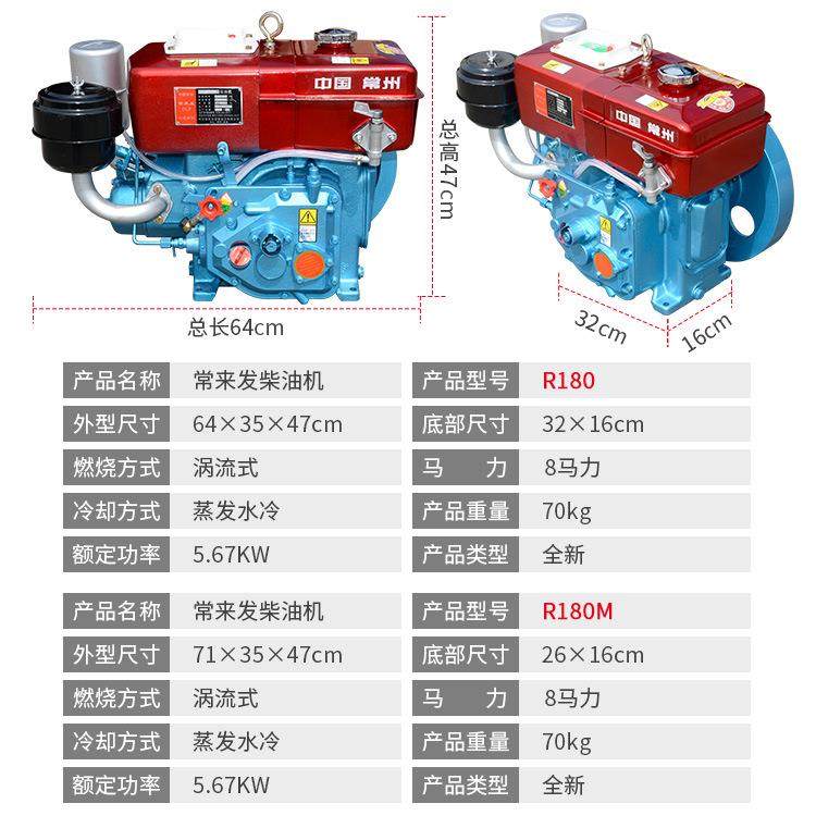 常动州船用小型电动单缸柴油机发机6匹8匹马力头水冷拖启拉机R175