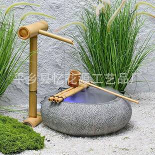 竹子阳台室内梯下造假山环水客厅入户玄关落地流循水摆景件流NNK