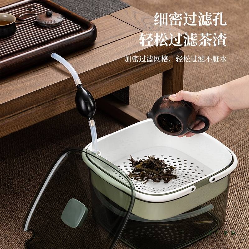 透明茶水桶加厚茶盘排水茶渣桶废水茶桶家用大容量汤渣分离垃圾桶