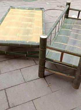 竹床全纯手凉工楠竹制作两用简MYZ易一体单人竹家用双人午传休统竹床