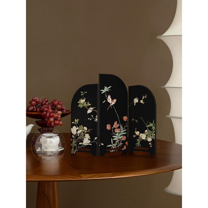 中古风墨竹小屏风桌dYppJMa4面茶摆件新中式桌居边柜古斗柜装饰品