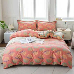 复古风双层纱色四件套床南瓜黄织品高厂家直供提单花颜值耐脏床上