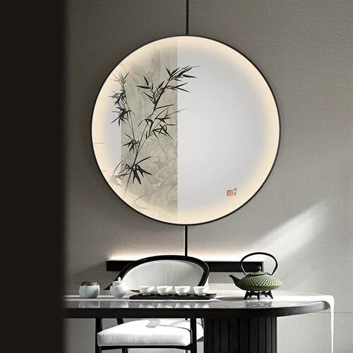 倾LED灯画光画玄关装饰带灯户F76T9J6T中式竹子挂画色走廊过道入