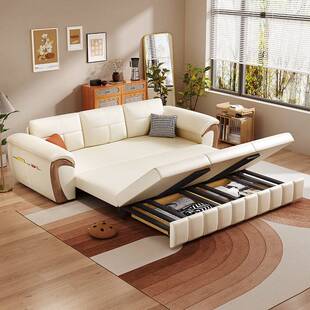 新款实木沙发变床伸缩式客厅坐卧两用可折叠懒人储物直排猫抓皮