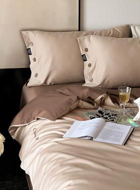 100S双股全绒棉四件套A类棉MZS24421纯棉多巴胺拼单色长被套床笠