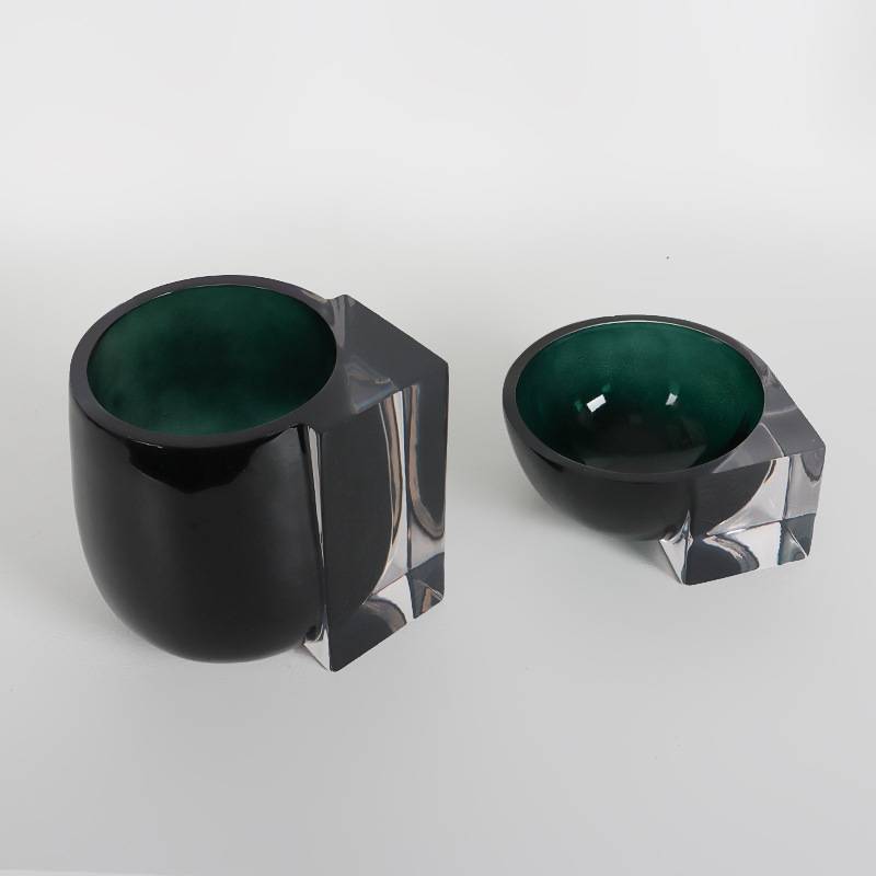现代简约棕色绿色透明树脂艺术花瓶样板间客厅玄关钥匙收纳碗摆件