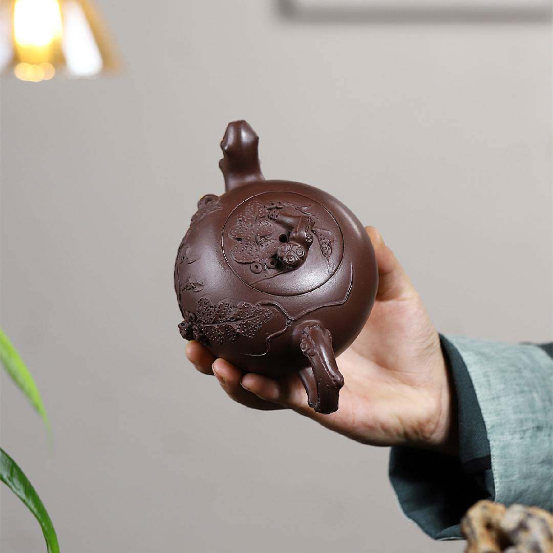 松鼠葡萄 宜兴紫砂壶原矿紫泥名家手制高档紫砂茶壶产地直销