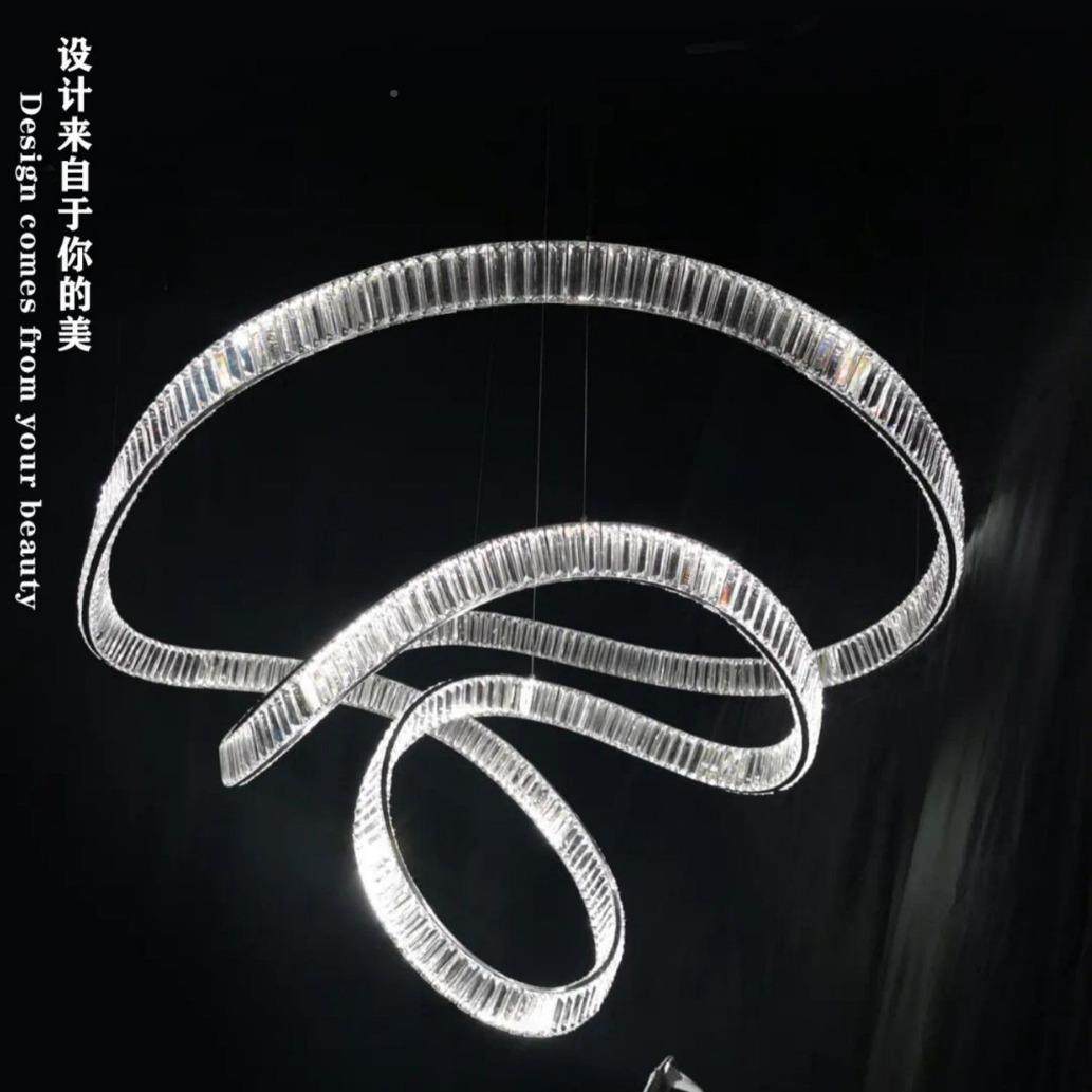 新款挑轻奢家223居环客形空厅水晶大吊灯小创意现代复式蛮腰飘带,家装灯饰光源,智能吊灯,淘宝优惠券,粉丝福利购,淘宝优惠卷