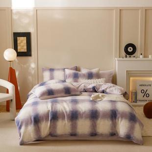 家纺2024秋冬现代简约保暖加厚绒类多莉羊绒四件套-格伦格