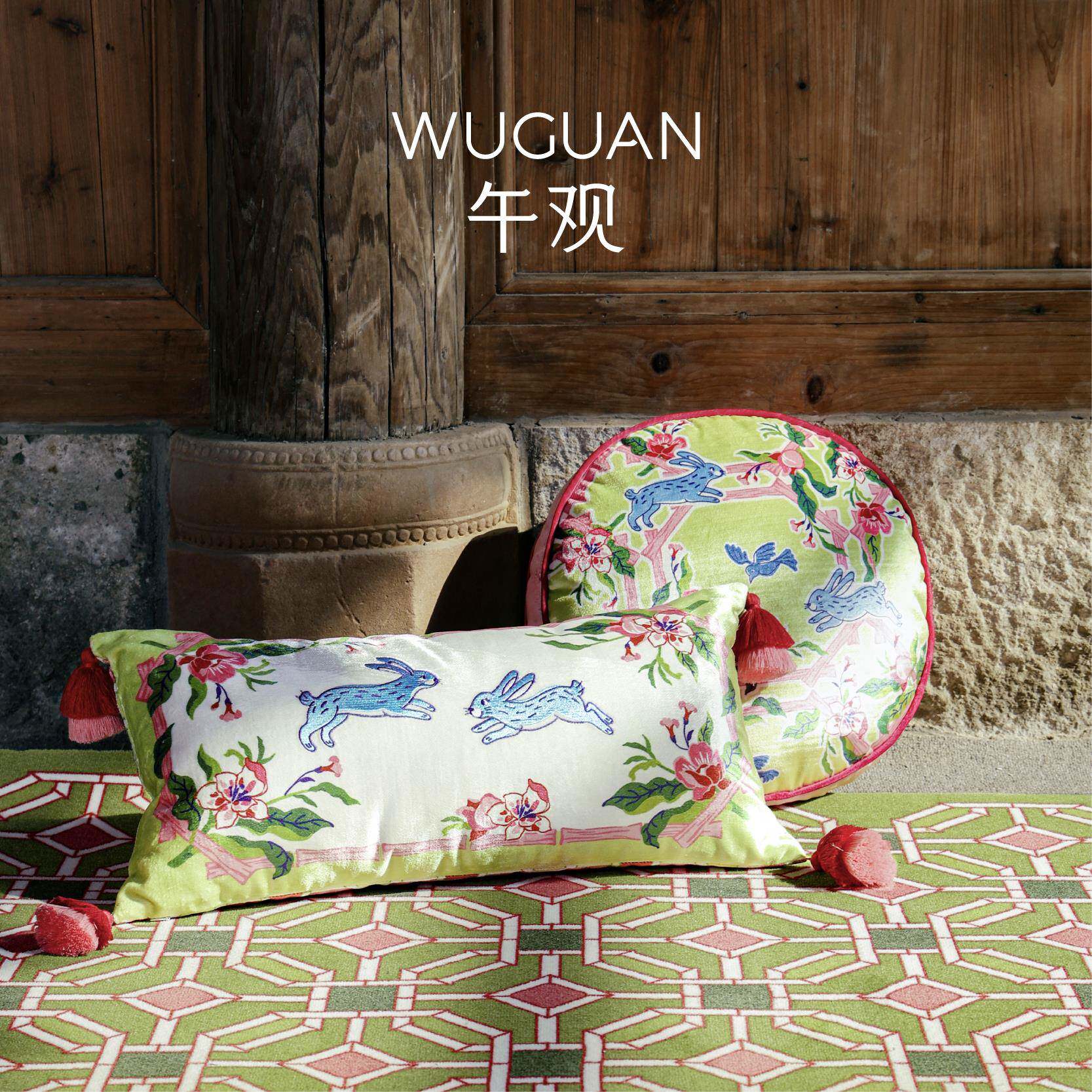 ◇圆午『春亭』抱枕F77JT5H7沙发客厅靠枕新观中式形刺绣双面圆柱