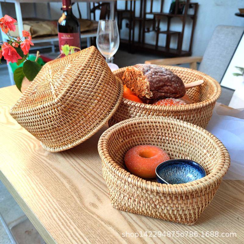 越南藤编干糖果果零田食盘收纳盒客厅桌面家BIS用水果篮园手收工