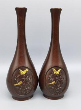 古黄8640140铜紫玩铜点金花瓶对居客厅摆件仿古铜一花家瓶装饰摆