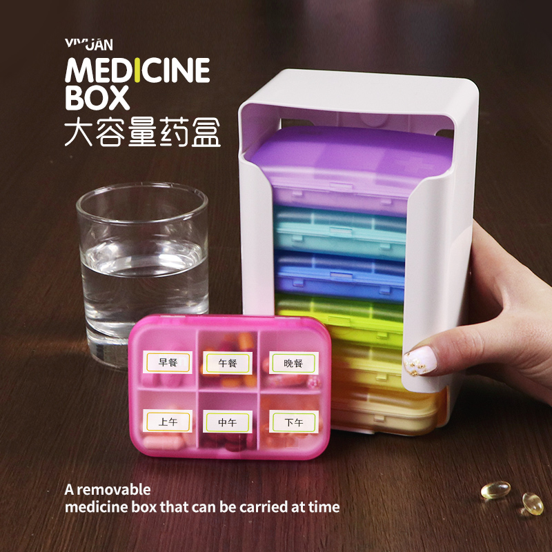 药盒7天28格大容量分装便携带老人星期K一周早中晚饭前后装药盒子