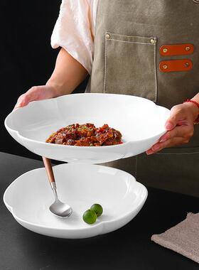 酒店高颜值汤沙XCL盘拉陶碗创意个性花瓣盘形浅碗大高级感瓷纯白