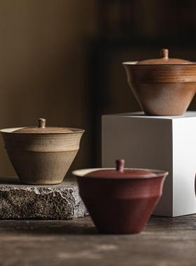 蛮诧寂风粗仿盖碗己功夫茶具家用老OLQ岩泥陶泡茶碗日式古泥主泡