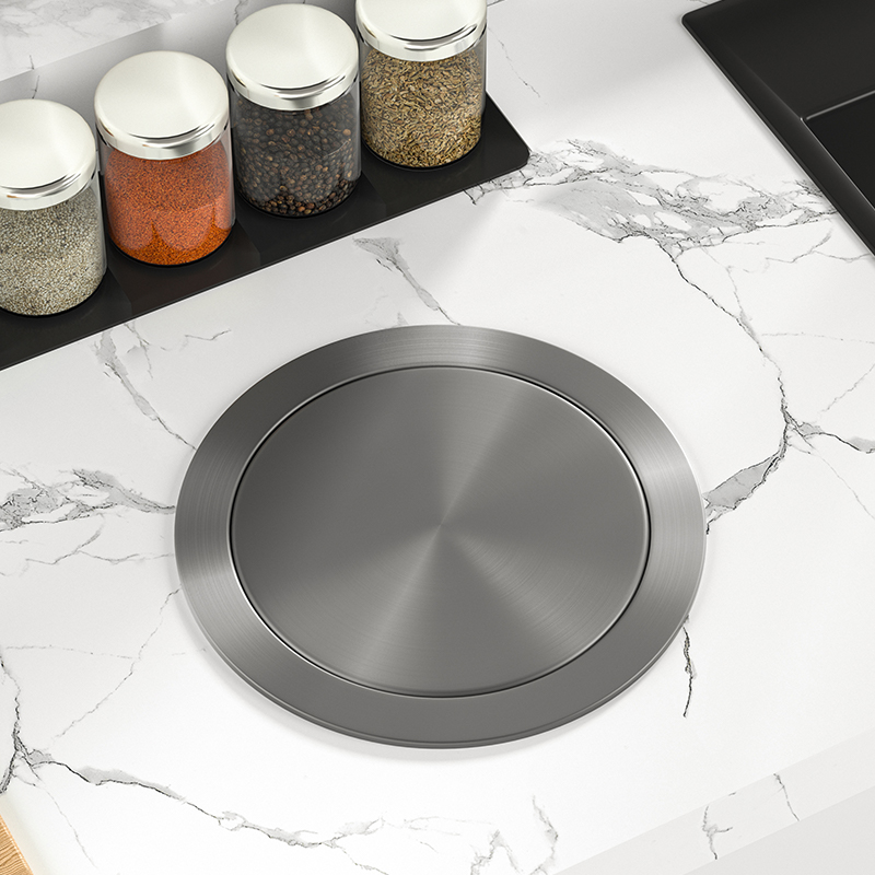 厨房台面嵌入式不锈钢垃圾桶盖z子摇盖洗手台橱柜枪灰色轻奢洗涑