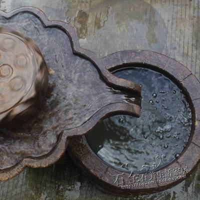 雕流手CAF喷泉转动磨流水带桶石头景石观仿石古荷花盘花岗岩石工