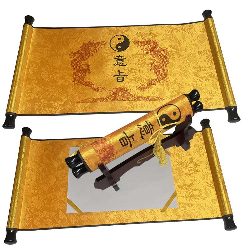 复古圣旨类双龙空白带双轴意旨卷轴可卡纸可重复用韩凌布手工装裱