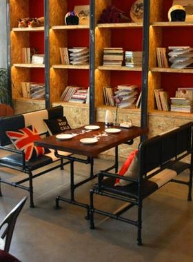 美复古管铁艺沙发组水合酒店餐厅咖啡式厅IVT奶茶店休闲椅靠背椅