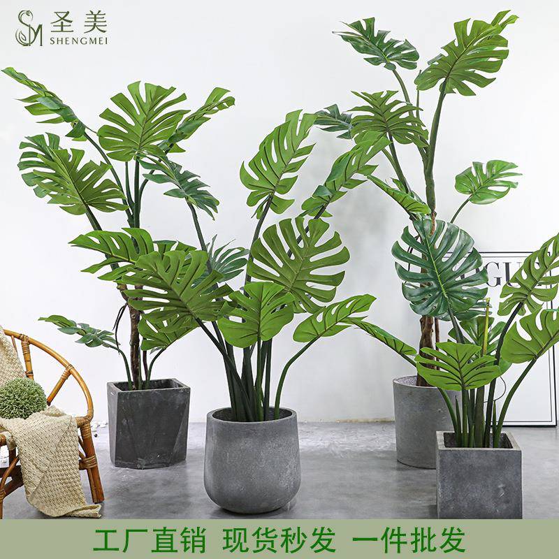 圣美仿真龟SM-GBS背盆栽欧仿真植物北龟背室内橱窗假植绿落地摆竹