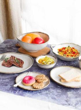 式粗做陶日旧汤面碗手作复古盘餐盘64612饭钵咖喱饭盘双耳盘美浓