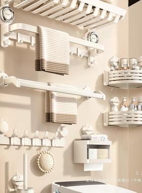 吸盘毛巾架生卫间免打孔浴巾置物一室架子体太空铝浴厕所F98M8659