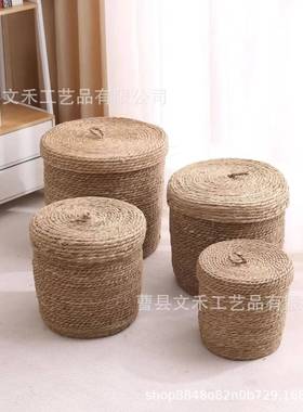 现代简约藤编脏衣篮筐手工编多规格杂物整理带N45织多功能收盖纳