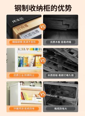 钢制柜尘带门书防翻盖储物柜一体靠墙儿童纳书架多层YNP落地收柜