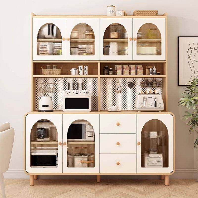 奶油风餐边柜高柜靠墙一体家用厨房橱柜客厅酒柜现代简约储物橱柜,电子元器件市场,其它元器件,淘宝优惠券,粉丝福利购,淘宝优惠卷