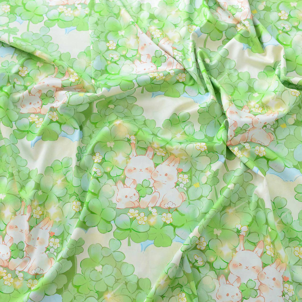 60268支250厘米贡缎纯棉儿布料床单笠被套枕套床幼园宝宝四叶宽草