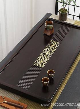 黑木茶盘新款木轻奢33077家用小型排水实式茶托盘纯原木茶海台檀茶茶具