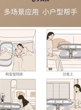 SI护SVER婴儿床397多能功床栏可移动便携免安装床中新生儿防压床