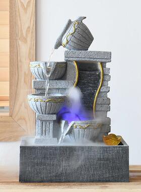 中式桌面流水喷泉循环办水摆电件视柜客厅桌公茶桌招财家FJv+RinD