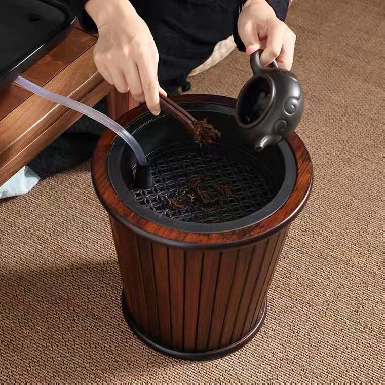 楠竹茶渣桶圆形废水桶茶水分离垃圾桶茶道配件复古竹制家用茶水桶