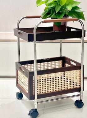 中古风复古收推盆车杂小物纳推车家居装XYM饰双层置物架脸架落地