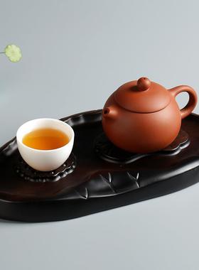 干台黑檀16706叶木木整块日式实木荷壶承家用原茶泡承蓄水茶托迷