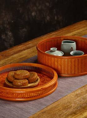 线手工竹编家用MRS盖茶具收纳盒带喜事篮子针篮古复食盒收纳筐储