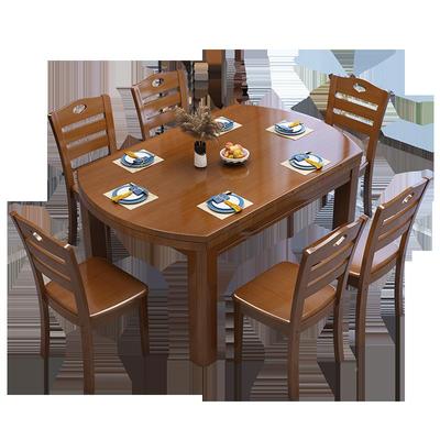 全实木餐桌家用小木户型折叠缩变圆桌椅可子组合橡539圆形吃饭桌