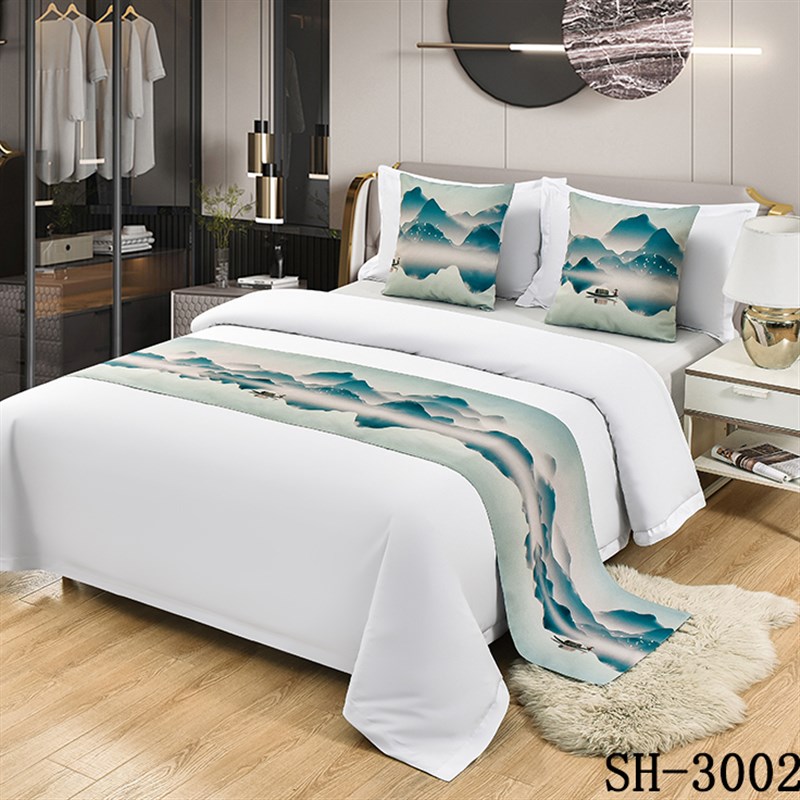 民宿宾馆酒店高端轻奢q床上用品新中式北欧花边床旗床尾巾床盖垫