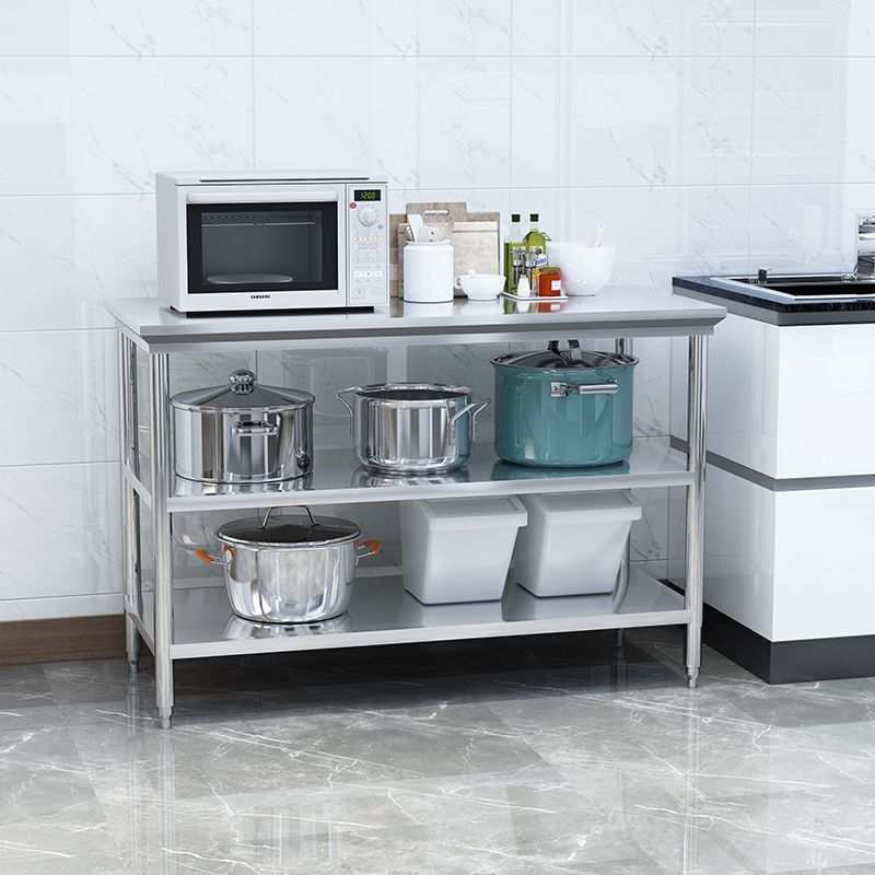 工作台饭店厨房操作台切菜桌子案板打荷台面双层不锈钢加厚商用