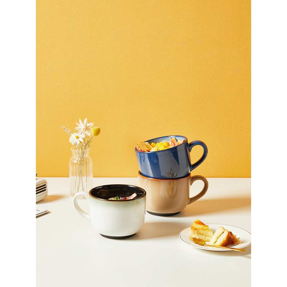 大肚牛奶早餐杯陶瓷泡燕麦片杯子带勺大号容量可微波欧式600m